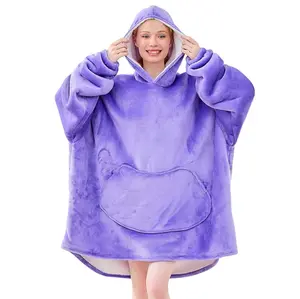Oversized Wearable Blankets, Unisex Roomy Sweatshirt, Super Warm Pullover, Cozy Giant Blanket Hoodie, Thick Sherpa Blanket with Sleeves and Giant Pocket Winter Loungewear