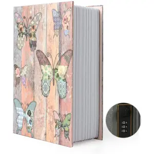 Small Diversion Book Safe Storage Box, Metal Can with  Combination Lock/Key,  Safe (Combination, Butterfly)