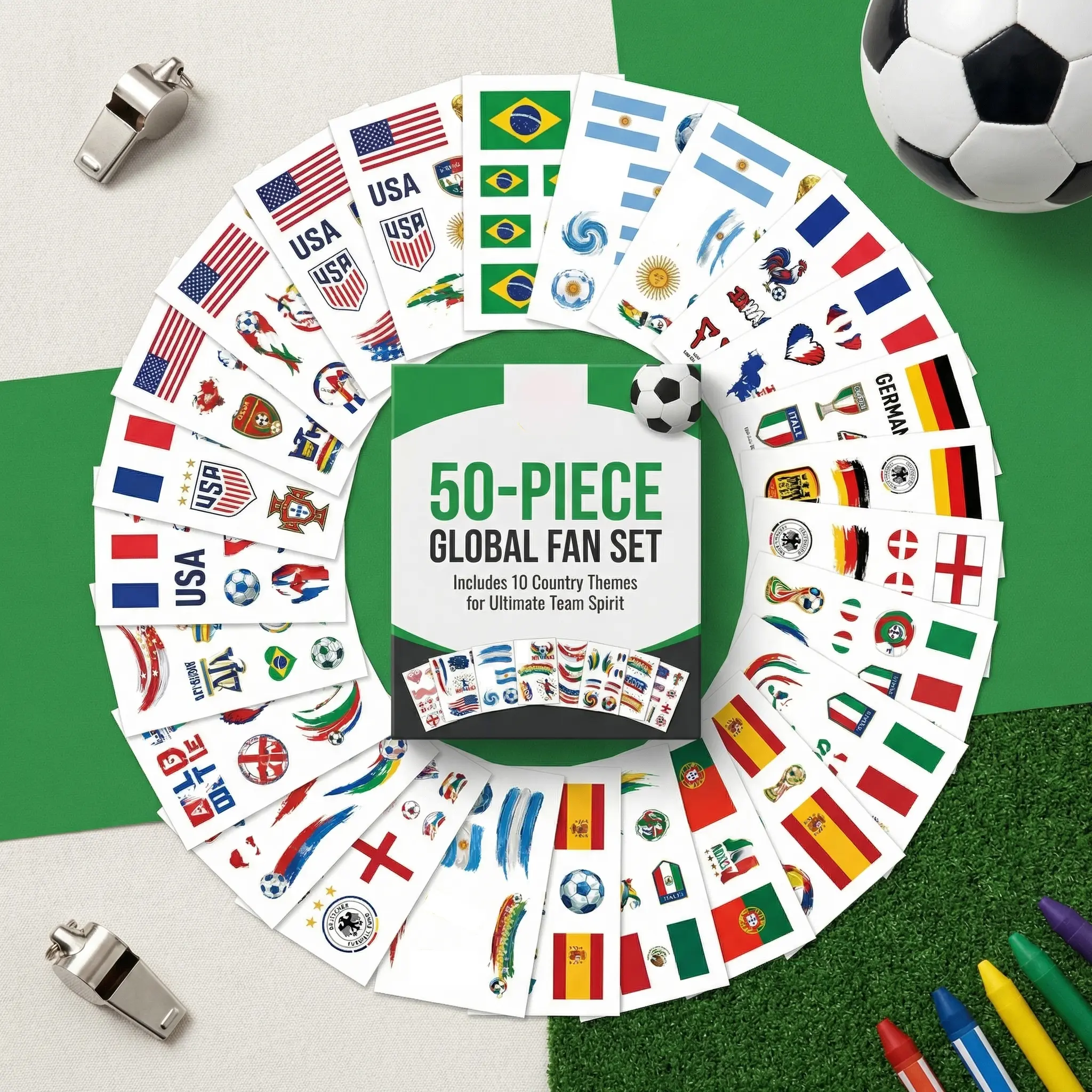 10 Countries Flag Face Tattoos 50PCS,  Soccer Temporary Face Stickers, Waterproof Football Fan Accessories for Game Day Party