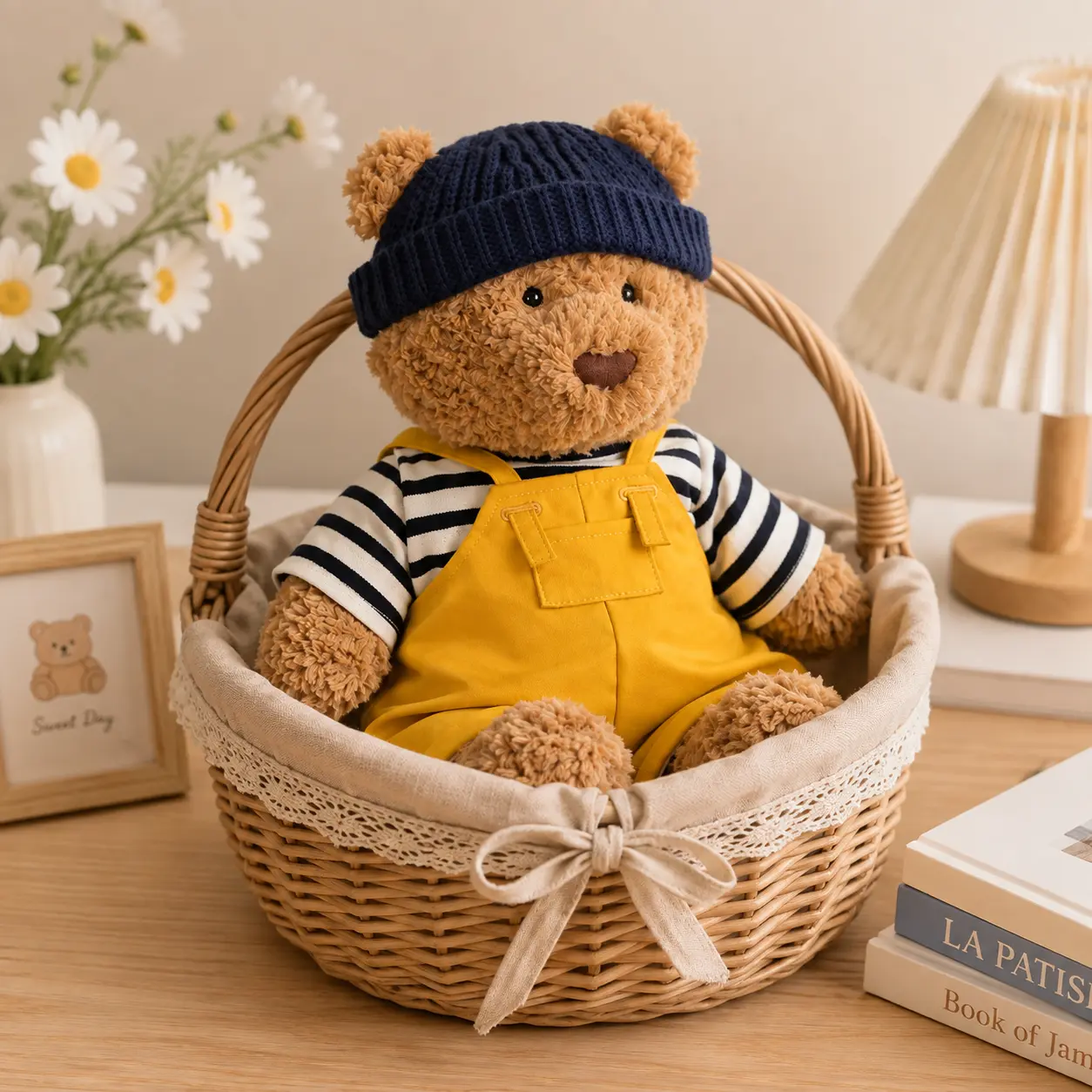 Jellycat Teddy Bear in Yellow Overalls – Cute Soft Plush Bear with Beanie, Cuddly Stuffed Animal Gift for Kids