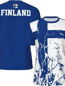 Finland Flag Granular Sports T-Shirt, 3D Print Mesh Running Cycling Football Tennis Fitness Rock Climbing Tee, Casual Loose Fit Long Top
