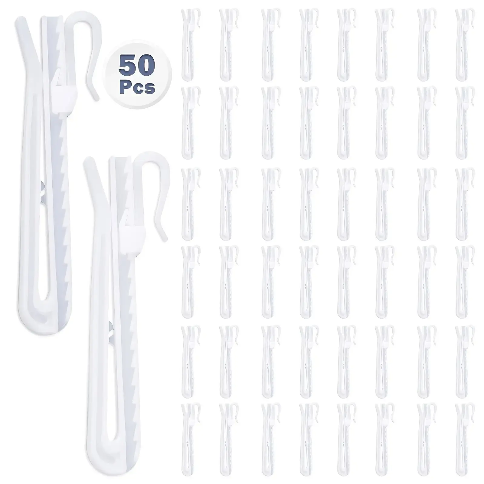 Plastic Adjustable Pinch Pleat Hooks (50/100/150Pcs, 85mm) - Heavy Duty Curtain Holder Pins for Pleated Drapes, Bathroom, Dining Area, RV Window Uses