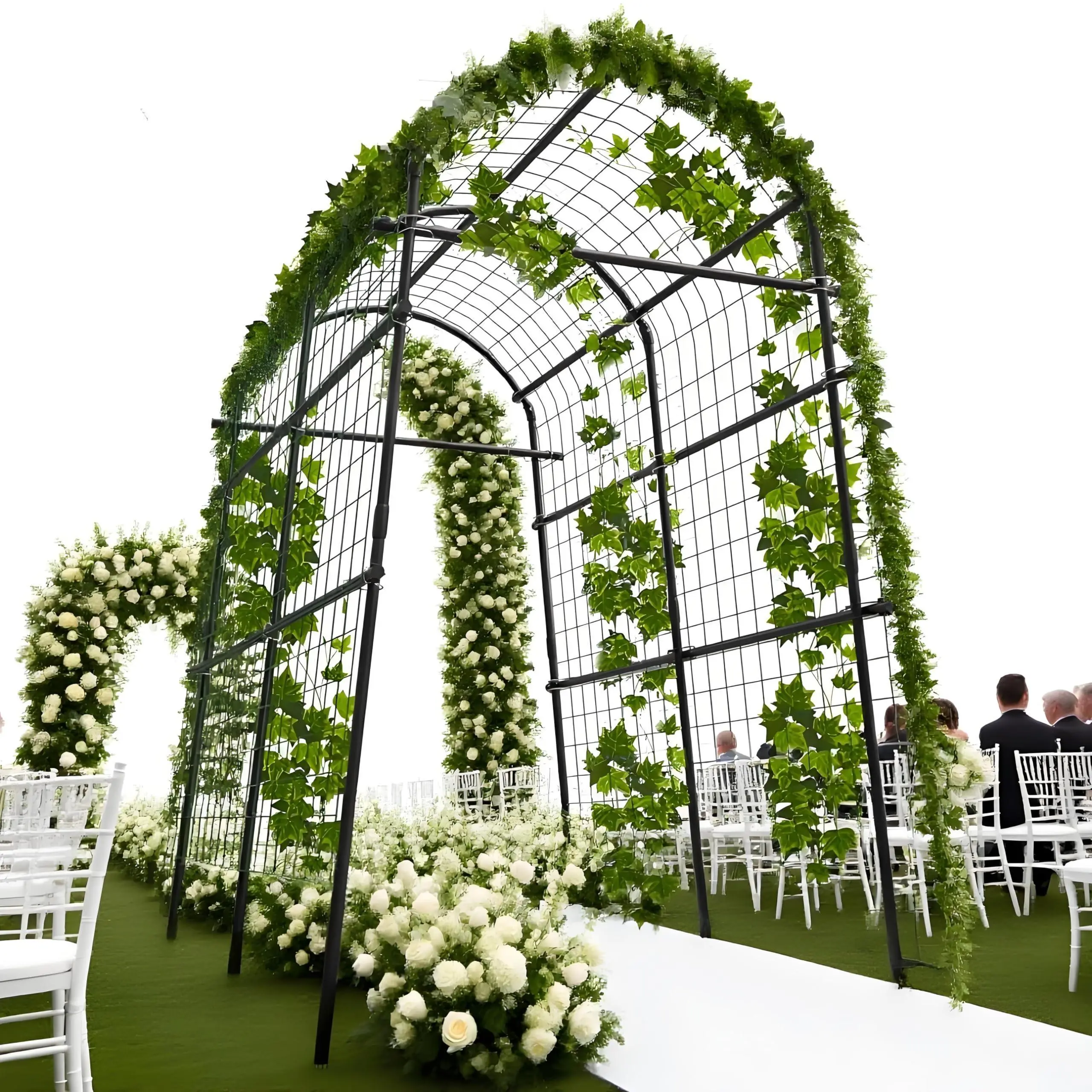 Garden Arch Trellis, 7.5FT Extra Tall Polyethylene-Coated Stainless Steel Garden Trellis for Climbing Plants, Vegetables, Flowers, Outdoor Pergola Arbor Wedding Party Decoration, Cucumber Trellis, Gar-7 horizontal pipes,summerwins