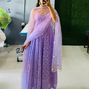 Premium Lavender Chikankari Anarkali Suit with Elegant Purple Lace Design and Matching Dupatta