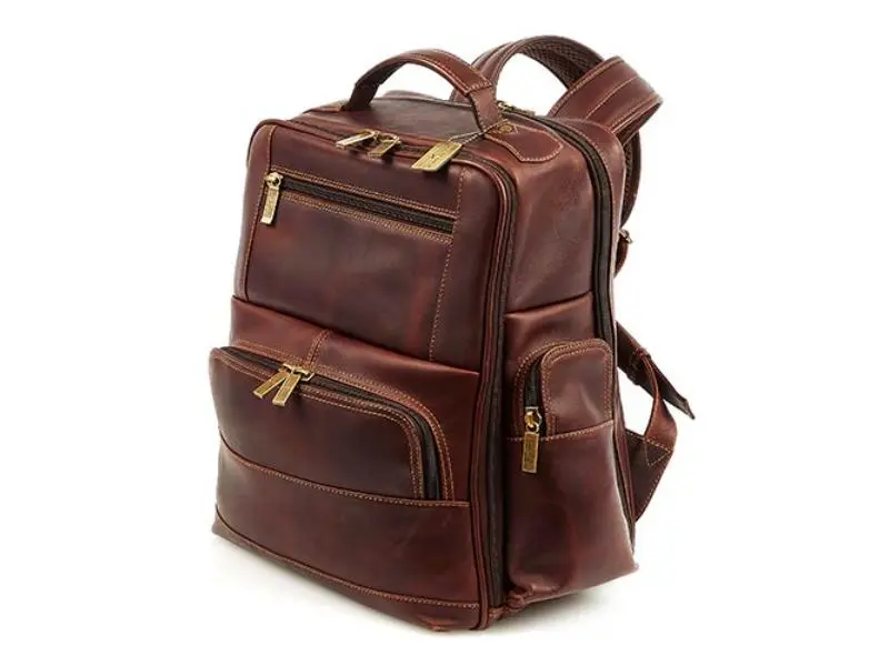 Claire Chase Executive Backpack, Handcrafted Cow Hide Leather Bag for Adults, Superior Business Casual Design with Expandable Zipper Pockets and Laptop Sleeve, 16" H X 9" W X 15" L, Closure-Equipped Backpacks