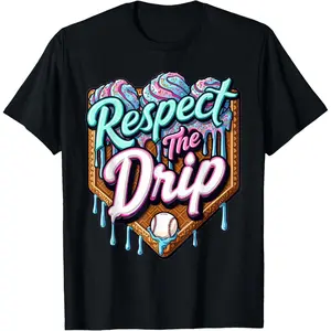 Baseball Drip For Men Ice Cream Baseball Drip  Men T-Shirt Graphic tees