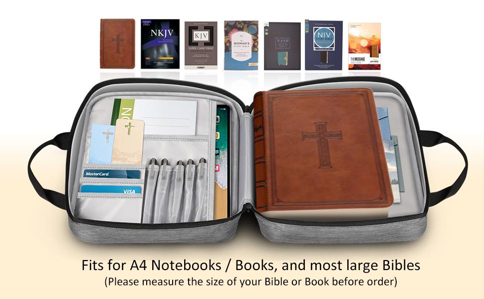 Extra Large Bible Cover, Carrying Book Case Church Bag Bible Protective with Detachable Shoulder Strap & Zippered Pocket, Gift for Men Women, Black & Brown