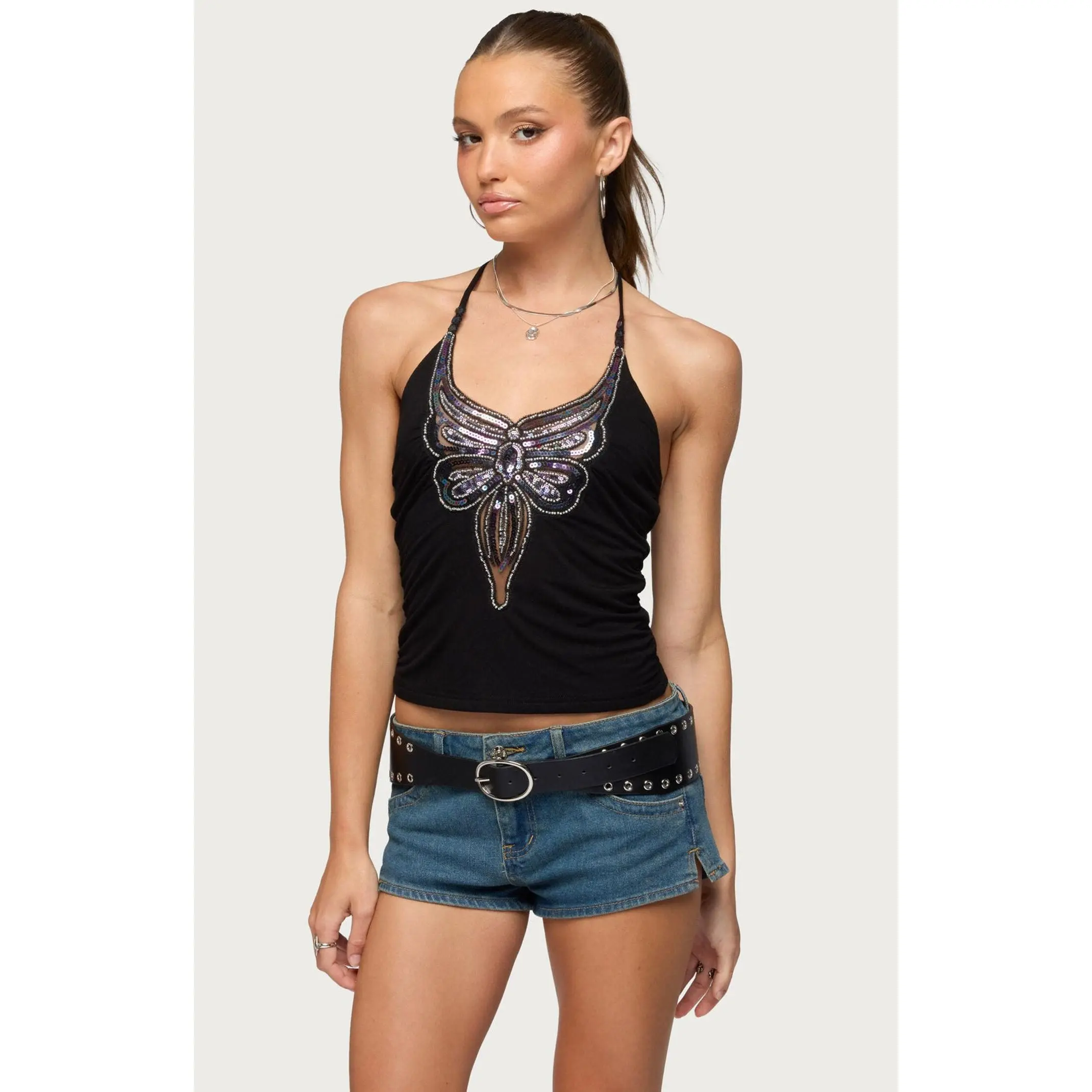 Edikted Women's Butterfly Bead & Sequin Halter Top