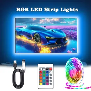 USB RGB flexible light strip, 24-button remote control + multi-color switching, ideal for bedroom/party/living room/game room decoration, Vibrant Lighting