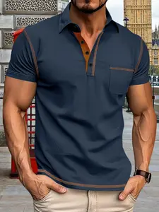 Men's Summer Turn-Down Collar Button Long Sleeve Polo Shirt, Casual Basic Fit, Luxurious Vintage Style, Short Sleeve T-Shirt
