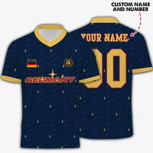Custom Germany Soccer Jersey - Dark Blue Yellow Pattern Short Sleeve Personalized Shirt