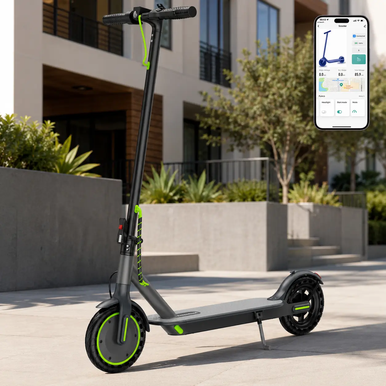 Aovowheel Y08 Foldable Electric Scooter for Adults, 350W Motor 19MPH Max Speed 23 Miles Range, Dual Brake & Smart APP Control, 8.5" Solid Tire Commuter E-Scooter