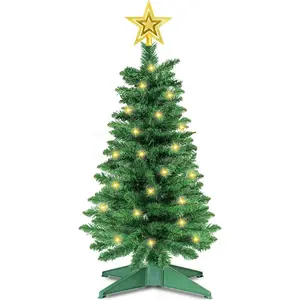 3 Ft Green Christmas Tree with Lights, Timer 8 Modes 50 Warm White Lights Battery Operated Small Artifical Full Christmas Tree for Tabletop Home Office Indoor Outdoor Xmas Holiday Party Decorations