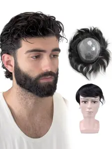 Toupee for Men Hair Replcement System Men Toupee Full Poly Thin Skin Realistic Biological Scalp Pu Base Ultra Thin Skin Looped Human Hair Hairpieces Natural Black