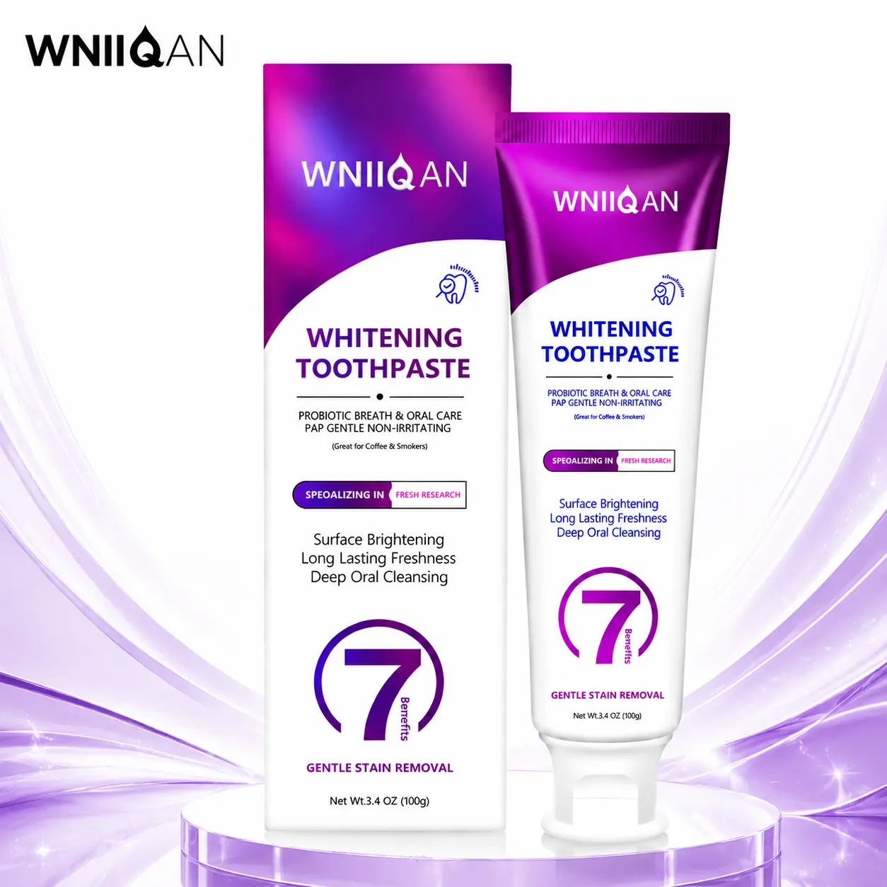 WNIIQAN Whitening Toothpaste, Probiotic Oral Care Toothpaste, Gentle Stain Care, Fresh Breath, Deep Cleaning Formula, Daily Use Toothpaste for Adults
