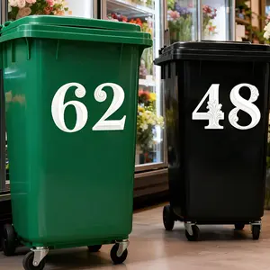 Self-Adhesive White Number Stickers – 5.7 Inches (14.5 cm) | Commercial-Grade, High-Visibility Reflective Trash Bin Labels with Durable, Residue-Free Edges | Suitable for Wheeled Bins & Large Dumpsters | Ideal for Nighttime Use