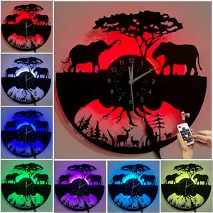 Vintage African Elephant Vinyl Record Clock, LED Wall Clocks, Silent Non-Ticking Movement, Unique Wildlife Design, Home Office Decor, Christmas Birthday Gift