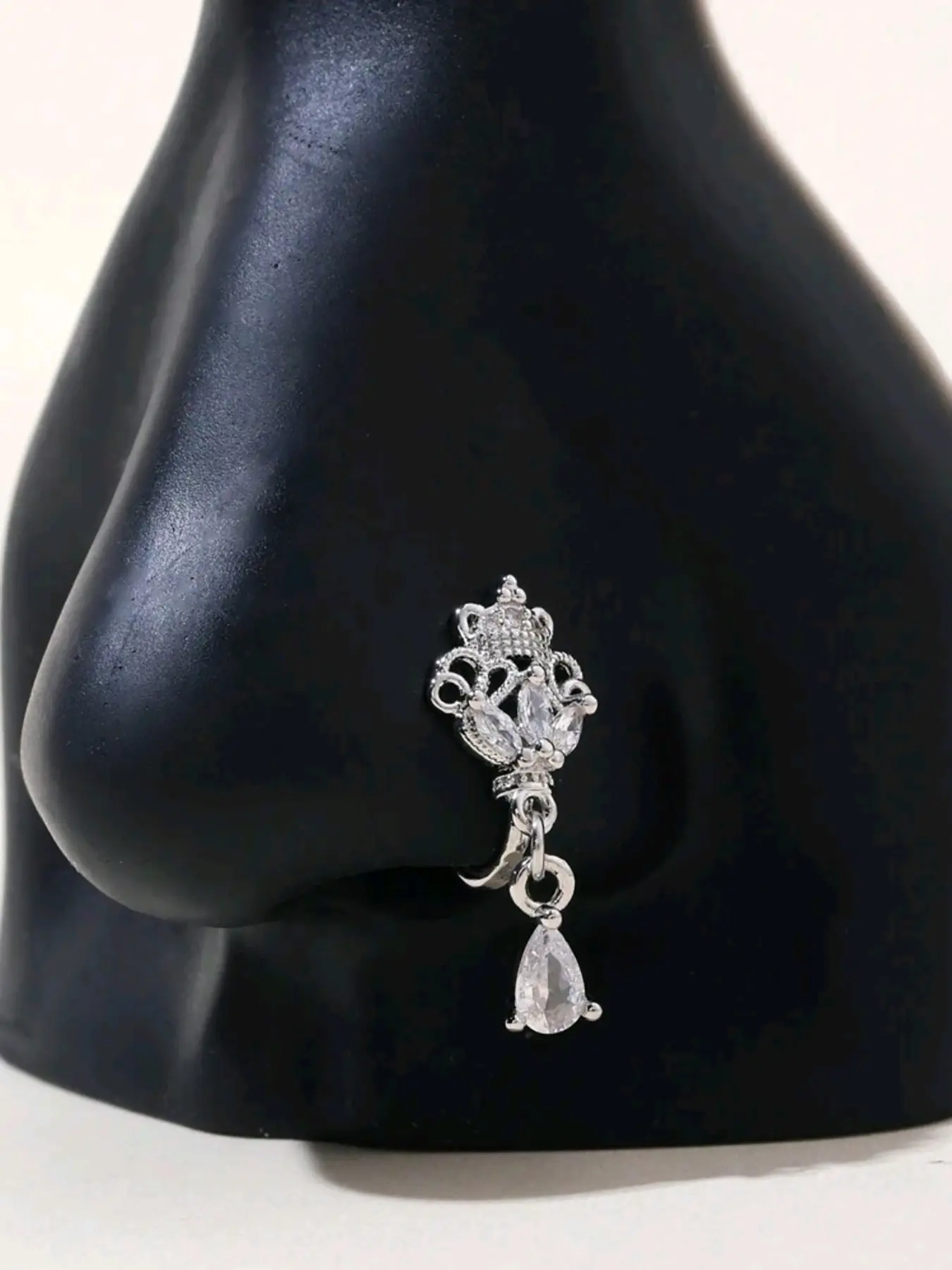Crystal Crown Shape Waterdrop Non-Piercing Copper Dangle Nose Ring, Fashionable Beauty Elegance Everyday Accessory for Women, Elegant Jewelry, Safe for Daily Wear, Perfect Valentine's and Mother's Day Gift, Unique Design, Nose Rings Hoops