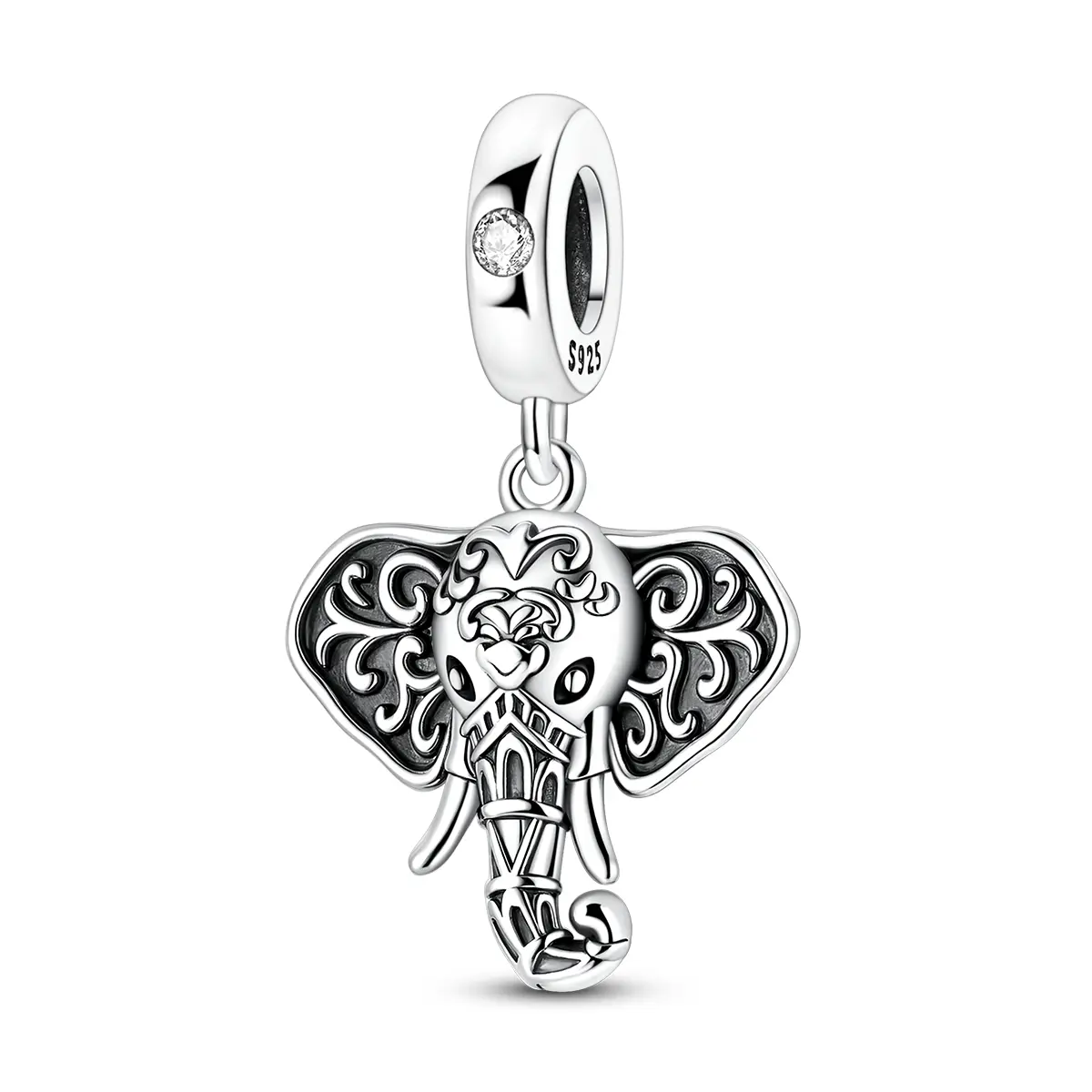 Women's Silver-Plated Elephant Animal Charm Bead with Zircon & Enamel - Hypoallergenic Collectible for Pandora Bracelets, Lucky Energy Statement Jewelry, Compatible with Hypoallergenic Earrings, Mother's Day & Valentine's Day Gift, Animals, Collectibles,,