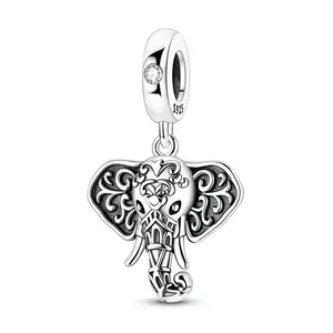 MULA 925 Silver-plated elephant charm with zircon and enamel - symbol of strength, wisdom and good luck, suitable for Pandora bracelets - jewelry gifts for women and girls