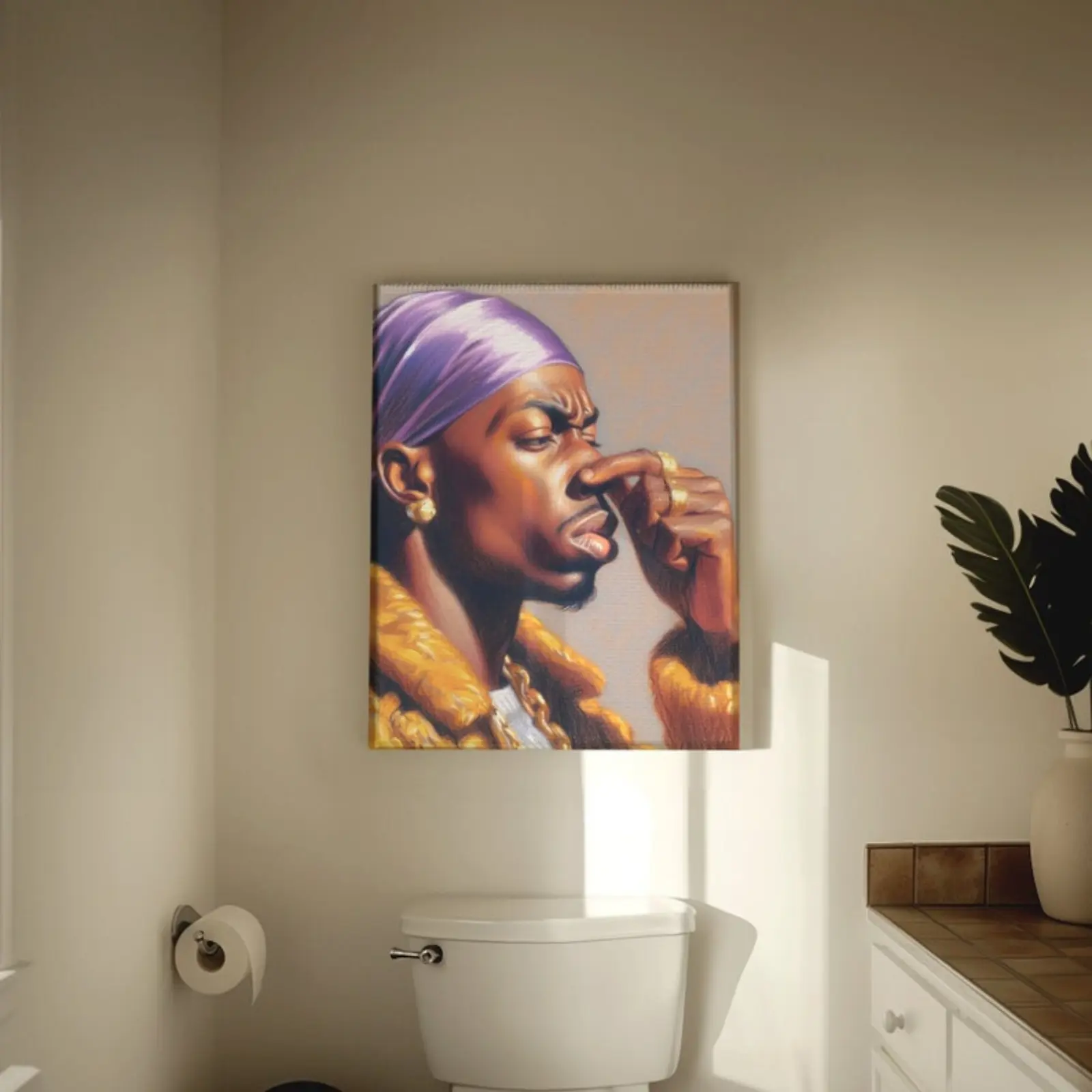 Unframed Edgy Durag-Wearing Man Bathroom Digital Art Paper Poster Set - Hangable Decorative Artwork, Hand-Taped Ornaments, Vintage Art Illustrations, 200 Years in Color, Long-Lasting Home Decor Wall Accents