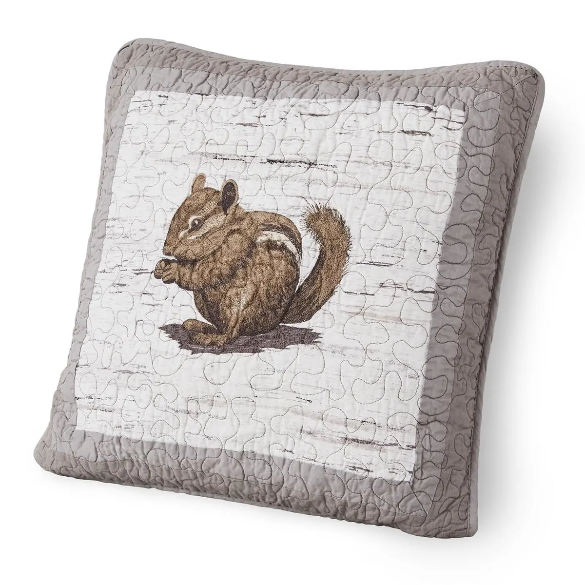 American Heritage Textiles 86115 Dense Cotton Decorative Pillow, 18" x 18", Outdoor-Inspired, Multi-Color Birch Forest Chipmunk Design
