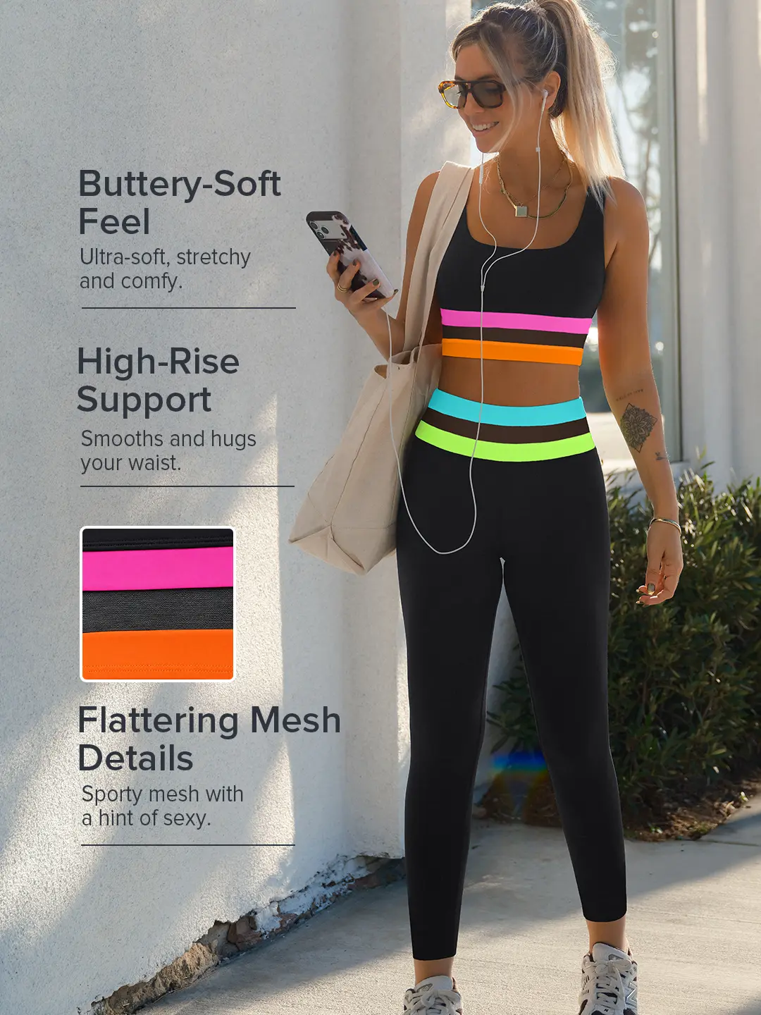 POPVIL Women's 2-Piece Neon Colorblock Yoga Set - High Waisted Leggings & Sleeveless Sports Bra Tank Top, Mesh Patchwork, Athletic Sets, Casual Sportswear Outfit, Tank Tops, Workout Sets