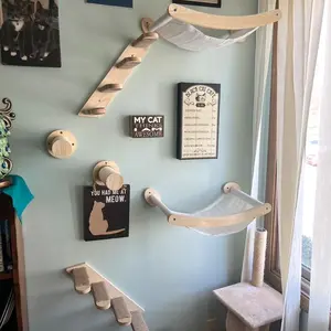 Wall Mounted Cat Climbing Frame & Perch for Kittens, Cat Hammock, Cat Scratching Post, Indoor Home Cat Wall Shelf for Playing, Climbing and Resting