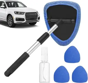 Car Interior Glass Cleaner Tool for Windshield Window No Liquids Telescoping Washable Microfiber Pads Removes Fog Dust Fingerprints Streak Free with Extendable Handle
