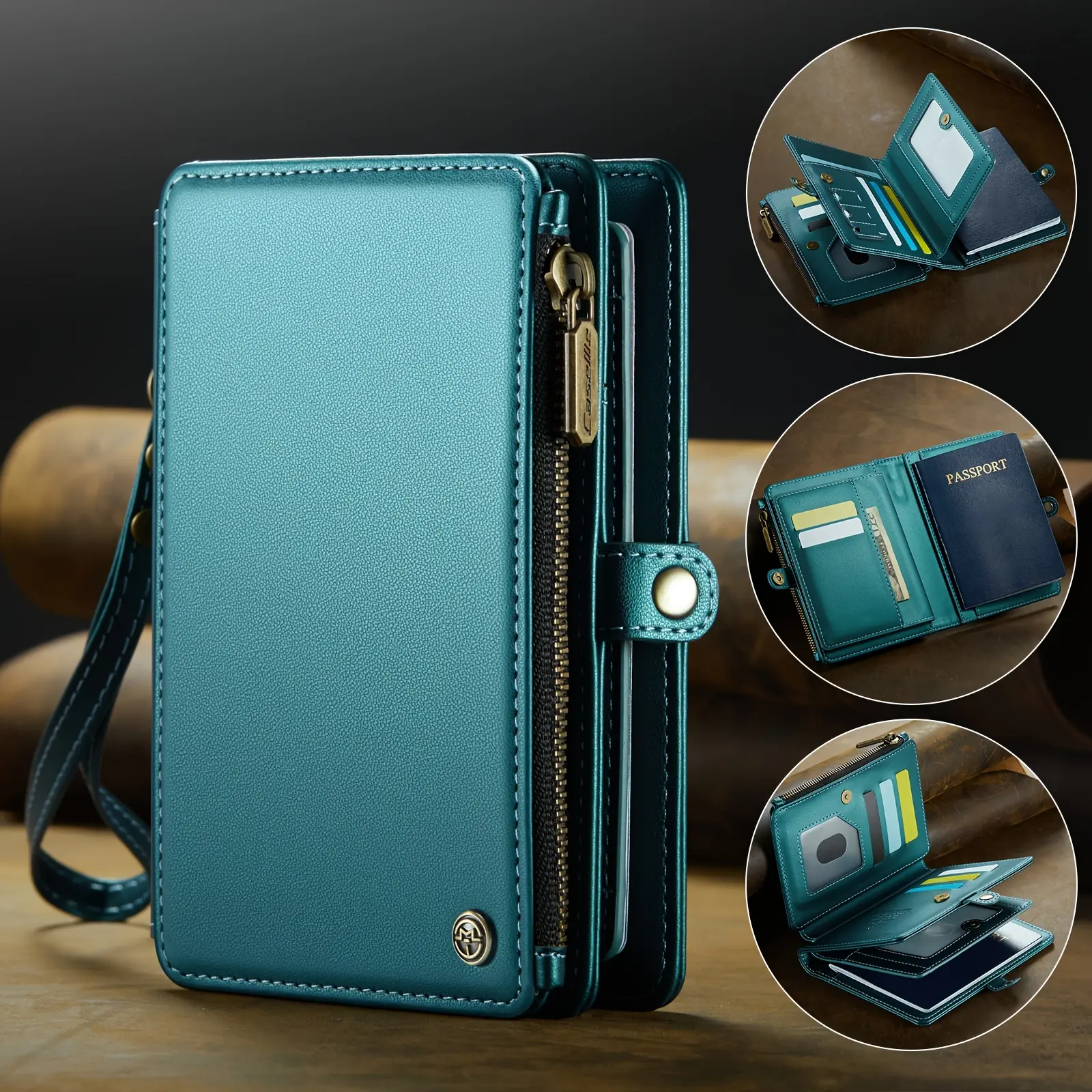 RFID Passport Cover, Artificial Leather Travel Wallet Holder with 11 Card Slots, Zipper Pocket, Magnetic Closure & Wrist Strap, Travel Document Holder, Rfid Blocking