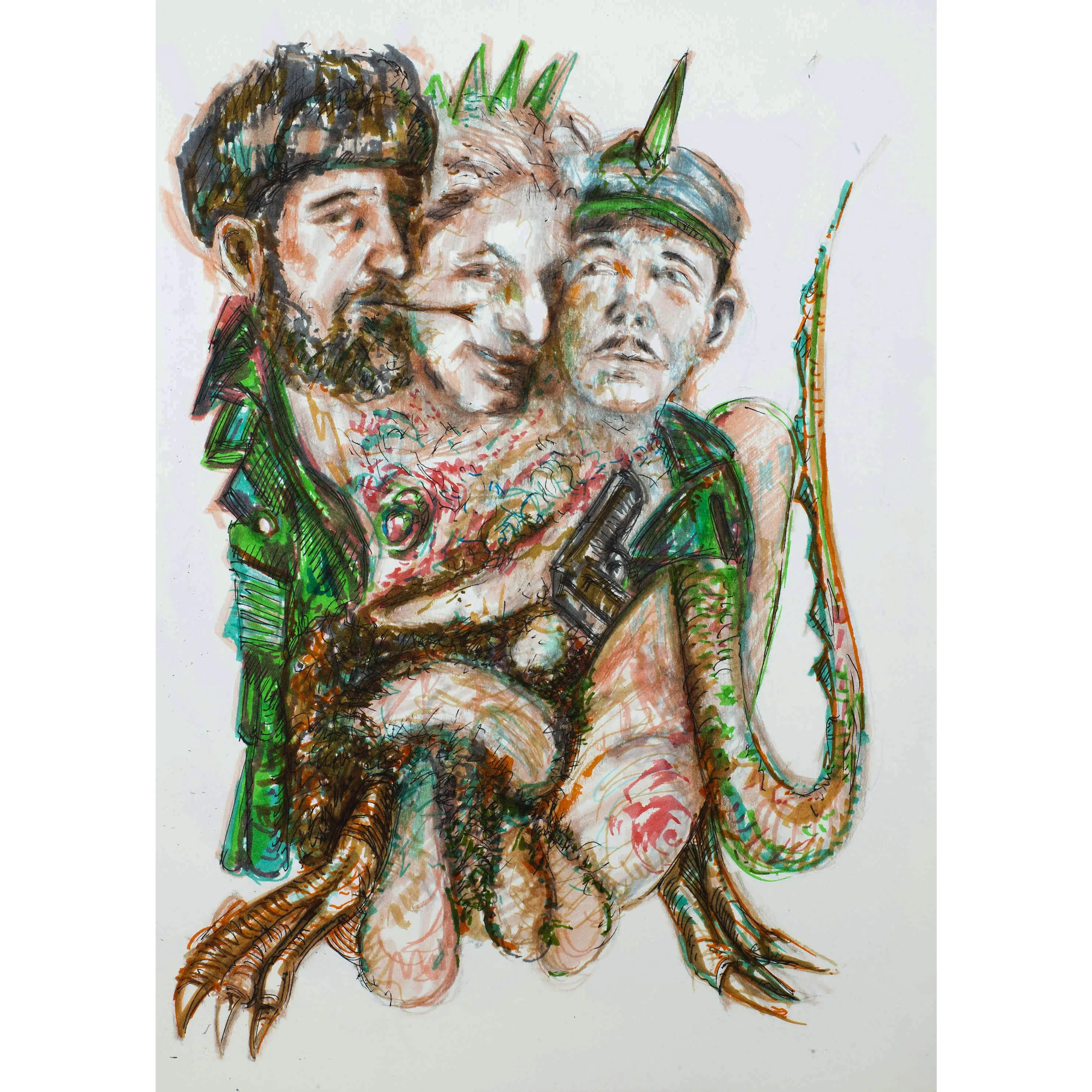 Three Head Committee - Original Mixed Media Artwork