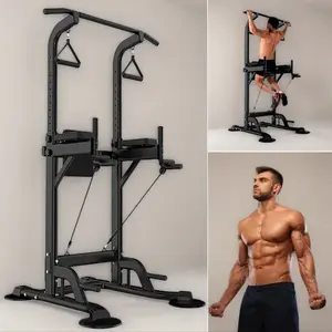 Power Tower Pull Up Bar for Home Gym Multi Functional Dip Bar Station Adjustable Height Workout Dip Station Strength Training Fitness Equipment Dumbbell Plate Stretching Gear
