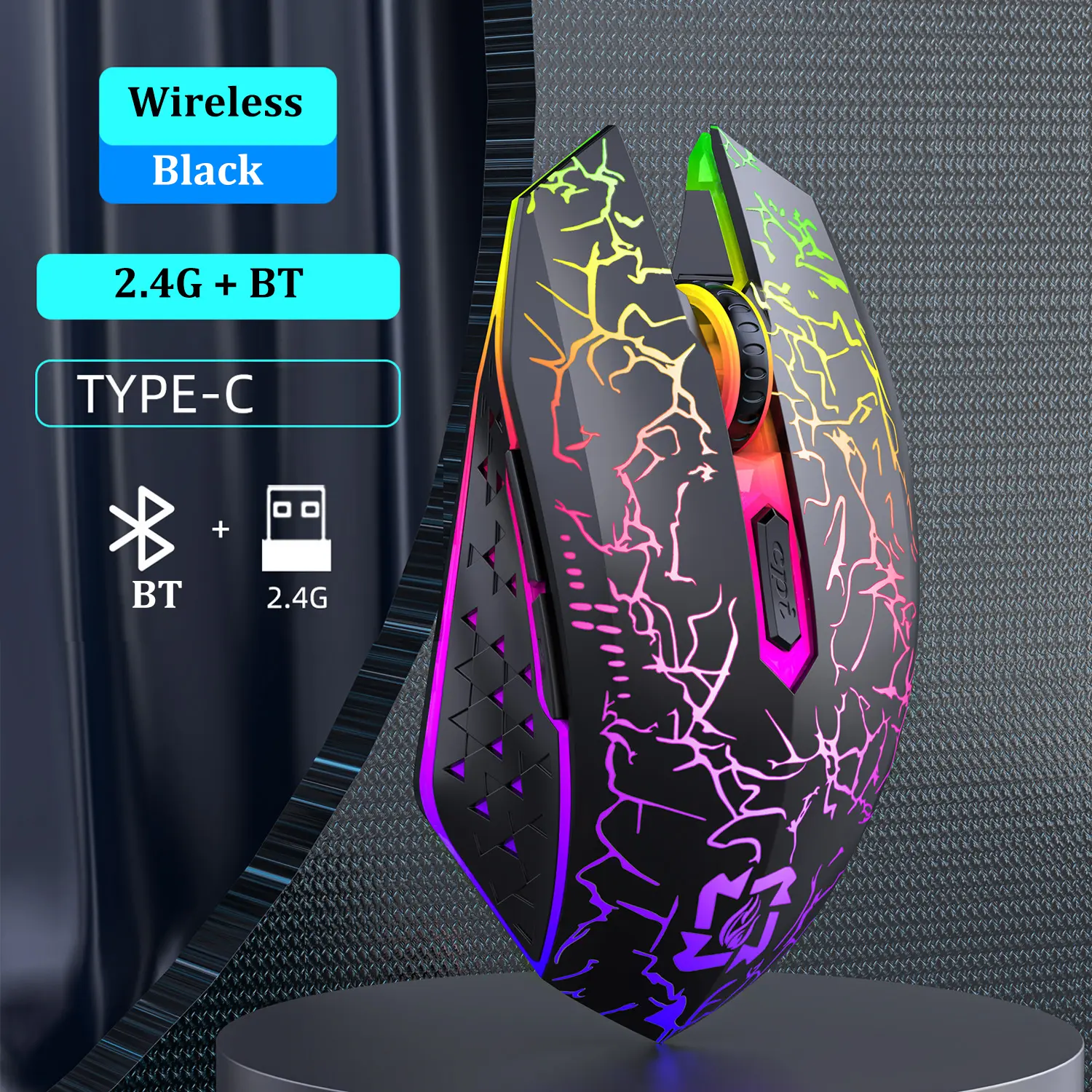 RGB Lights BT5.2 Dual-Mode Wireless PC Gaming Mouse - 2.4G, 6 Buttons, Silent, Compatible with Laptop, Tablet, MacBook, Computer, Pc Gaming Mice