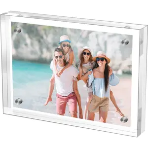 3.5×5 Inches Small Clear Magnetic Acrylic Picture Frame Double Sided Frameless Free Standing Photo Display Stand for Desktop Wedding