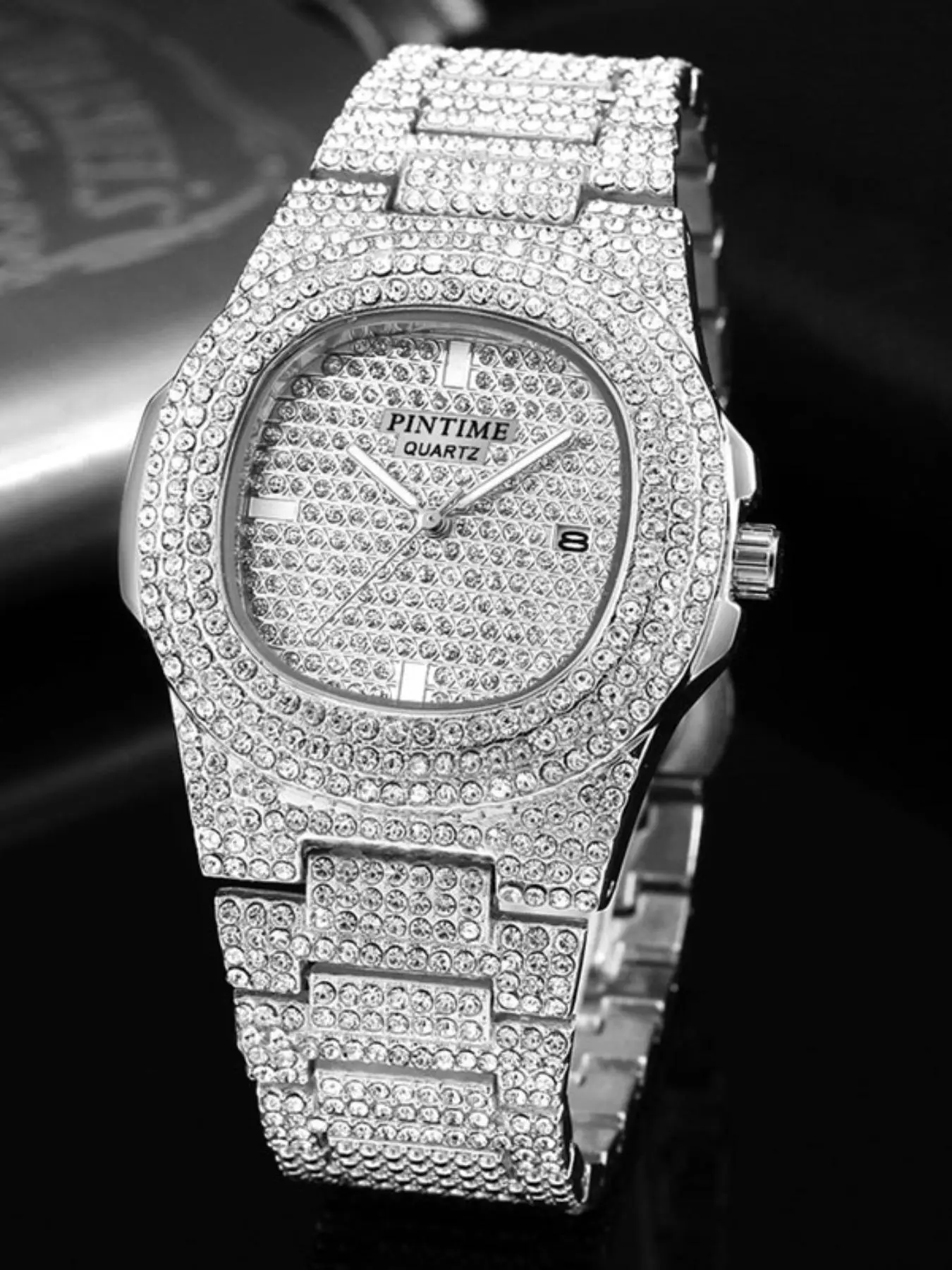 1 Piece Women's Elegant Rhinestone Decorated Analog Quartz Watch, Fashionable Luxury Round Dial Calendar Watch for Women & Girls, with Box, Rhinestone Wrist Watch