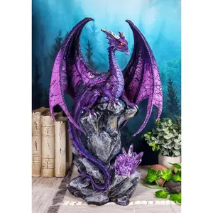 Large Hoarfrost Twilight Dragon Guarding LED Light Crystal Elements Statue