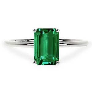 Dainty Emerald Cut Four Prong Emerald Solitaire Ring (2.25cts.)- REM073-9X7-AAA
