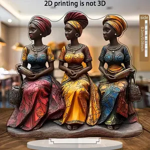 2D Flat - [2D Flat] 2D Acrylic Table Decoration of an African Woman - a Beautifully Patterned Sculpture of a Colorful Tribal Lady, Perfect for Cultural Home Decor, an Ideal Gift for African Art Enthusiasts, And a Unique Art Collectible.