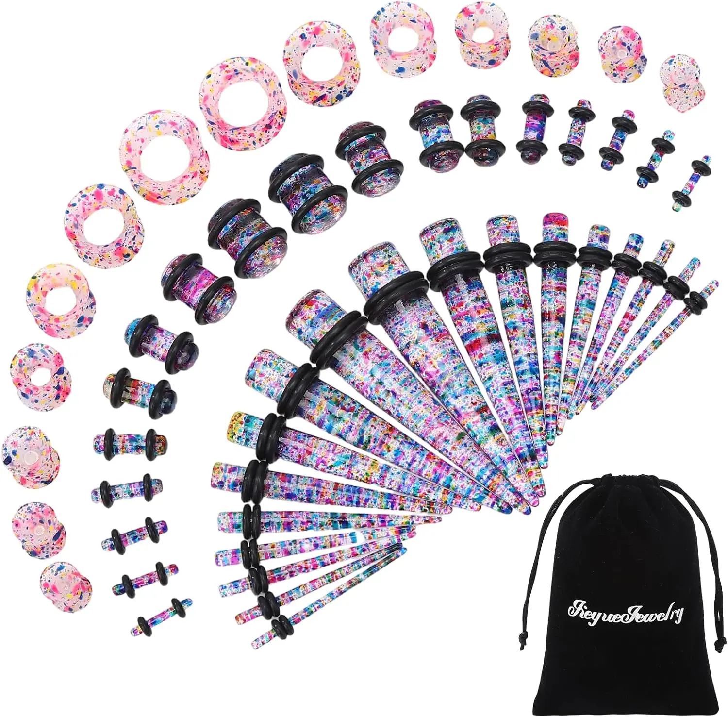 50-Piece Ear Stretching Kit, 14G-00G Gauges Set with Acrylic Tapers, Plugs and Silicone Tunnels - Body Piercing Jewelry for Men and Women, Stretch Ears, Tapered Tips