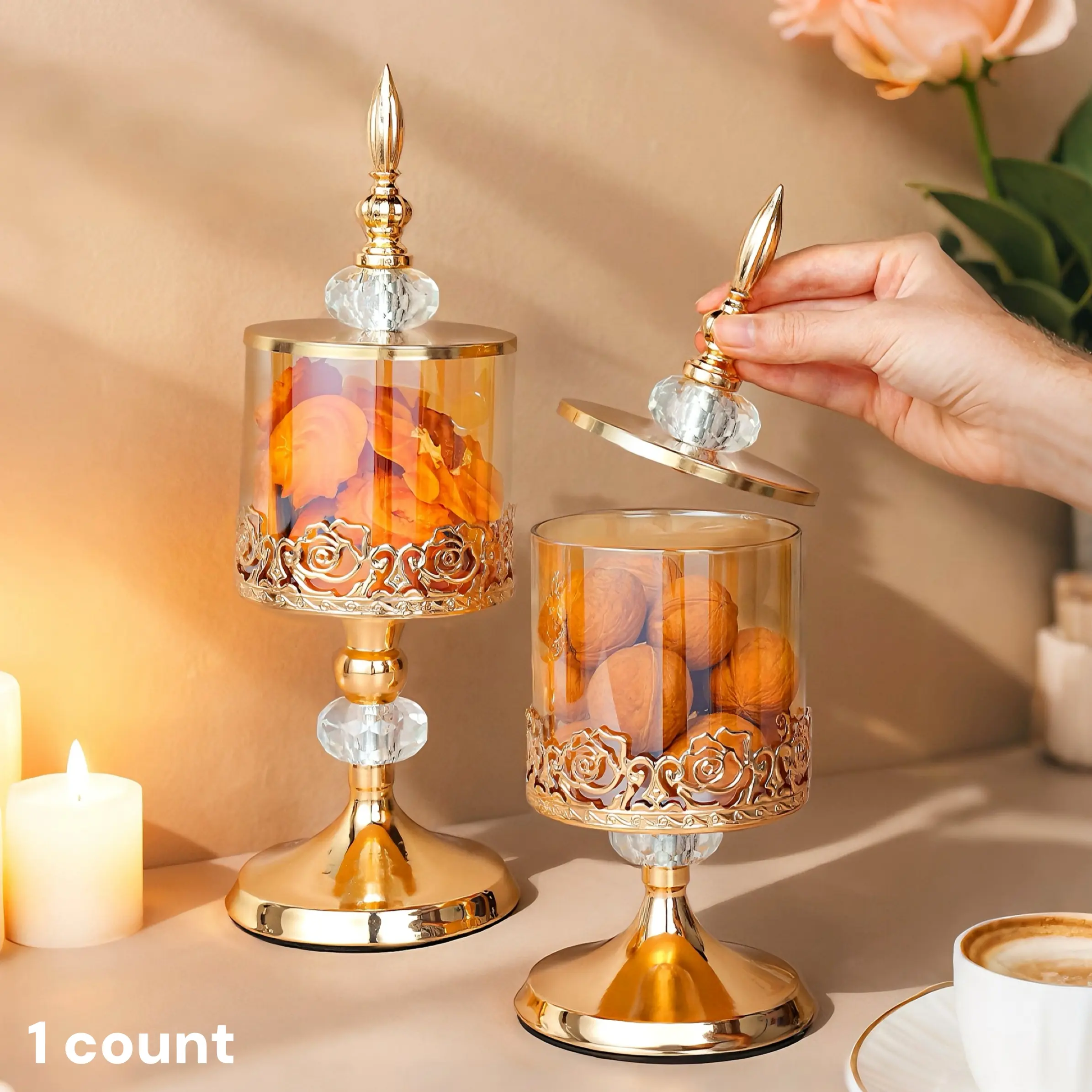 Vintage Clear Storage Jar with Lid, 1 Count Elegant Food Storage Snack Container Nuts Candy Containers Storage Box, Decorative Storage Glass Jar for Home Living Room Coffee Table, Home Organization Containers Containers with Lids