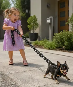 1 Fun Dog Necklace — A Realistic-Looking "Large Dog" Chain Leash. Crafted from imitation iron-chain PVC material, this item is intended solely for novelty or gag use with small dogs, cats, and puppies.