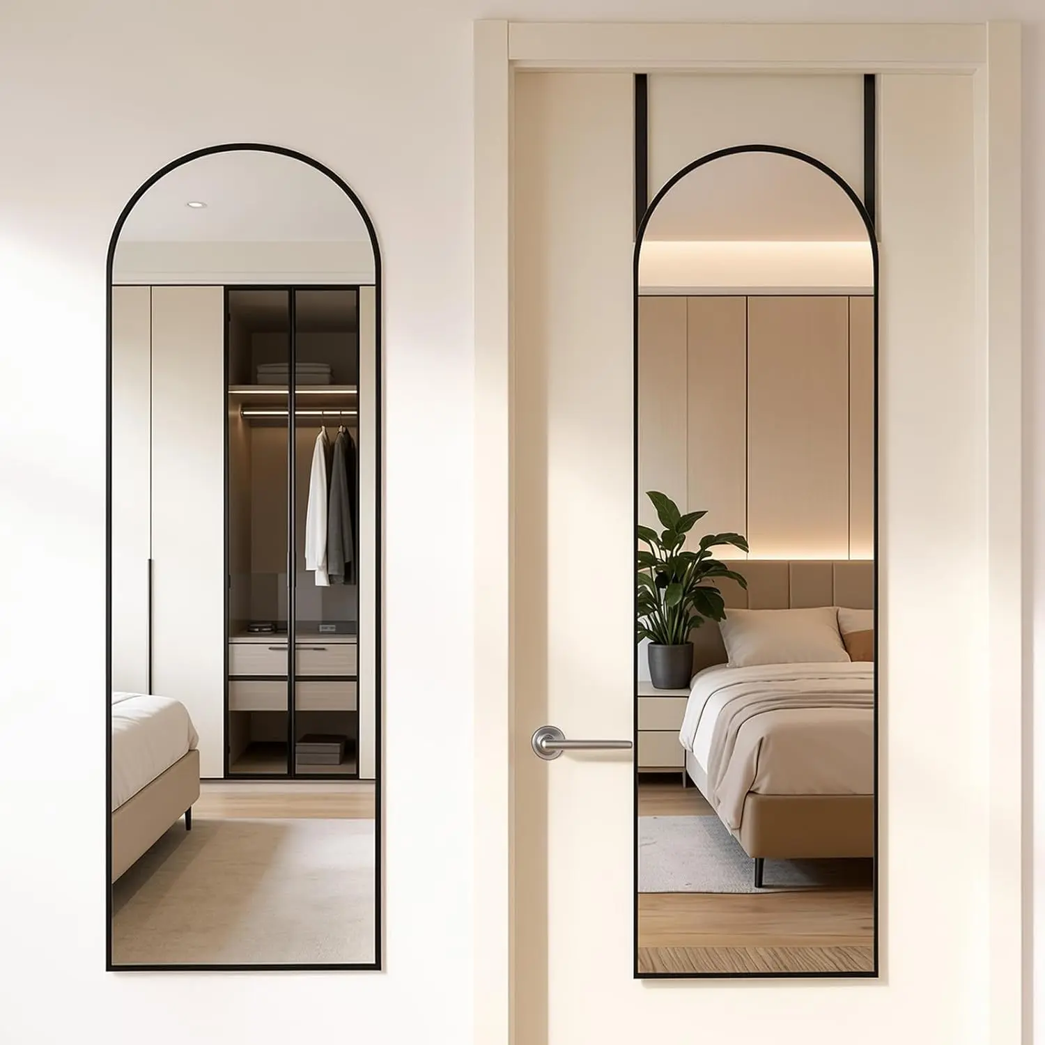 47x14 Inch Full Length Mirror Over the Door, Wall Mounted Full Body Mirror, Door Hanging Metal Aluminum Alloy Frame Dressing Mirrors for Bedroom, Living Room, Entryway, Dorm