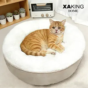 XAKING Round Donut Pet Bed - 19.7"x19.7"x5.9"/25"x25"x8", Machine Washable, Non-Slip Bottom, Versatile Outlook, Home Decor Pick for Indoor Cats