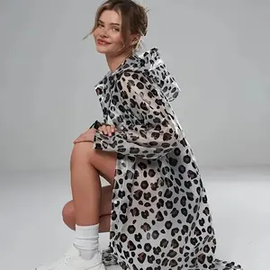 EVA Stylish Leopard Print Raincoat - Lightweight, Portable, Suitable for All Seasons, Featuring an Adjustable Hood, Long Sleeves, And Side Pockets for Outdoor Activities, Fashionable Rainwear, Durable Raincoat, Leopard Print Cape