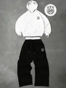 Men's Two-Piece Sportswear Set, Streetwear Tracksuit Set, Hooded Sweatshirt and Drawstring Pants, Graphic Design, Perfect for Fall & Winter, Preppy Style