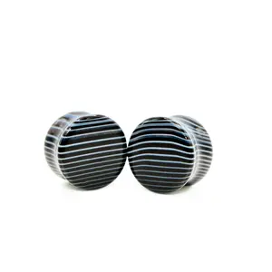 Polished Black Line Agate Double Flare EC Plug Earrings Pair - 1-2mm Flare Natural Crystal Grounding Stone Jewelry Accessories for Resilience Support