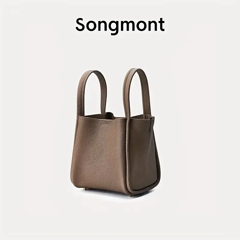 Songmont Fashionable Luxury Top Layer Cowhide Basket Handbag - Designer-Style Lock Buckle, Large Capacity, Adjustable Strap, Casual Sports Commuter Work Bag, Dry Clean & Hand Wash Only, Fashionable Handbag