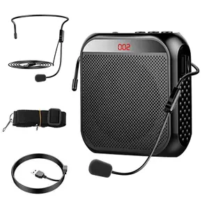 Compact Portable PA Speaker System with Microphone, Rechargeable Battery, Memory Card, & Connection Features – Voice Amplifier for Coaches, Outdoor Sports (Black)