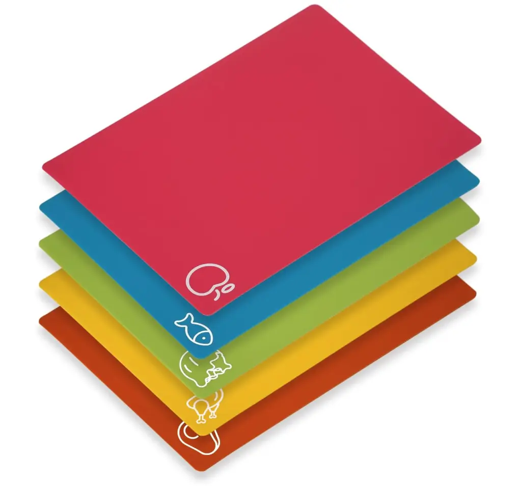 5-Piece Rainbow Chopping Boards Set - BPA-Free Non-Toxic Plastic Food Cutting Board, Lightweight, Non-Slip Base, Flexible 14.65*11.02in, Dishwasher-Safe for Meat Vegetable Prep, College Apartments Camping, 14.65*11.02 Inches