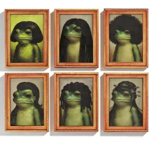 6 Pcs Funny Frog Fridge Magnets with Bob Wig, Vintage Renaissance Frog Portrait Magnetic Frames for Refrigerator, Home Kitchen Office Decor